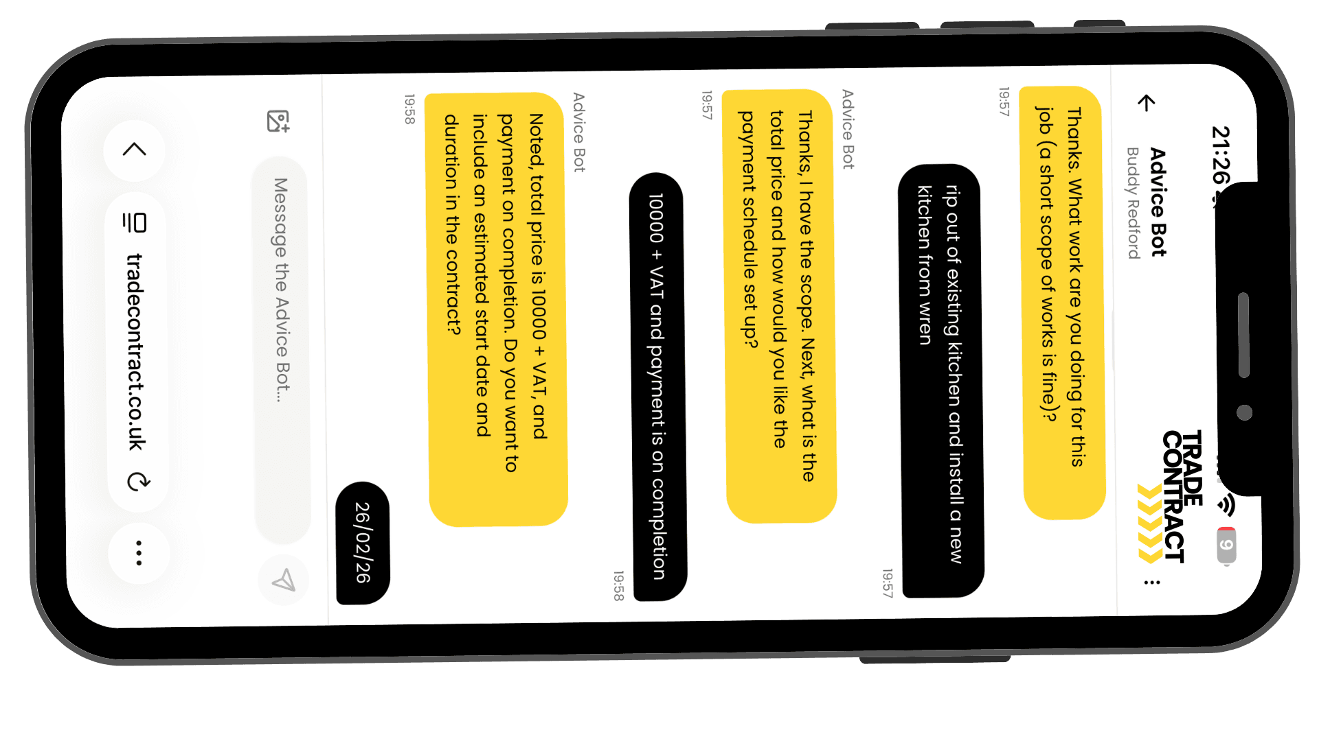 TradeContract mobile app interface